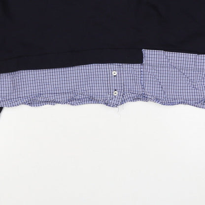 Zara Women Black Blue Check Layered Crop Sweatshirt M Crew Neck