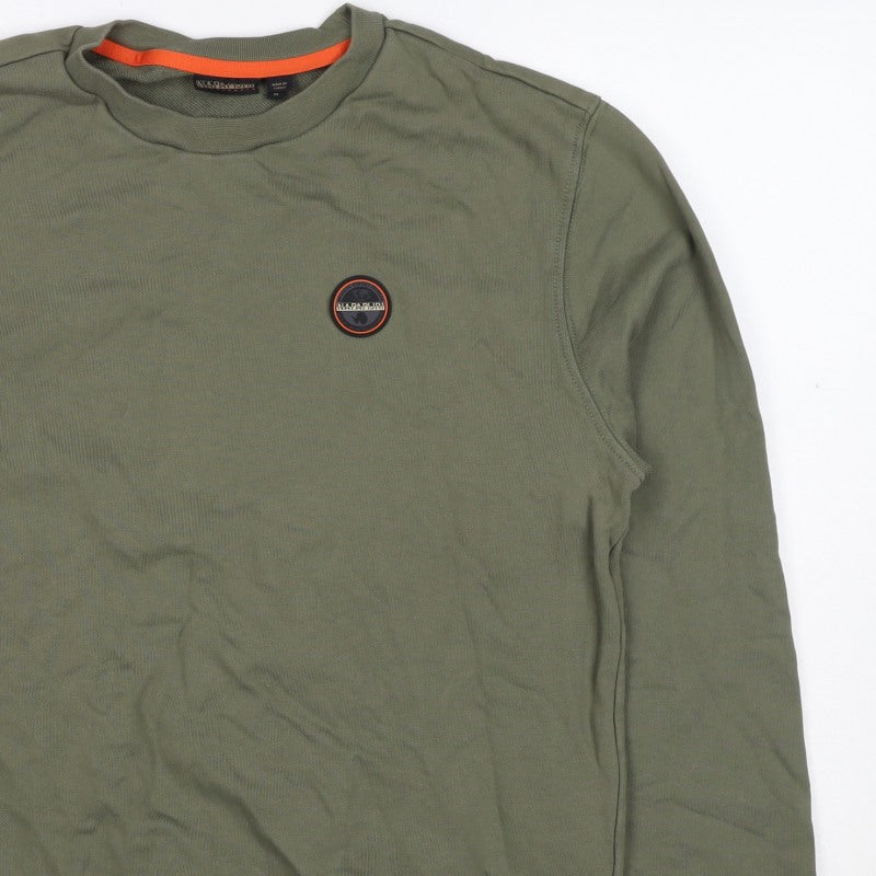 Napapijri Men’s Green M Pullover Crew Neck Logo Sweatshirt