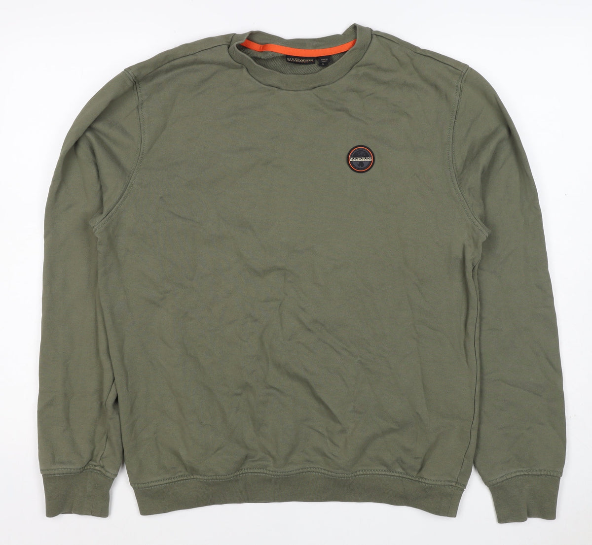 Napapijri Men’s Green M Pullover Crew Neck Logo Sweatshirt