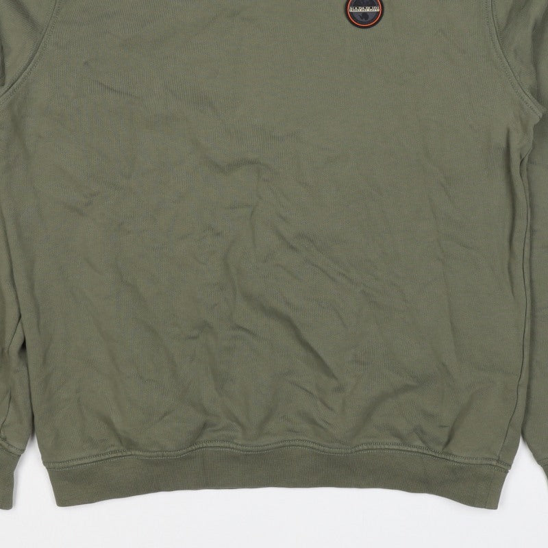 Napapijri Men’s Green M Pullover Crew Neck Logo Sweatshirt