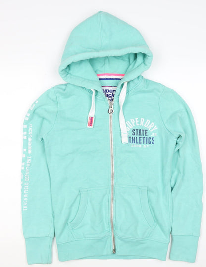 Superdry Women’s Green S Full Zip Hoodie Fleece Logo Pockets