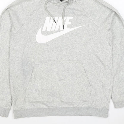 Nike Men's Grey S Pullover Hoodie Logo Pocket Cotton Blend