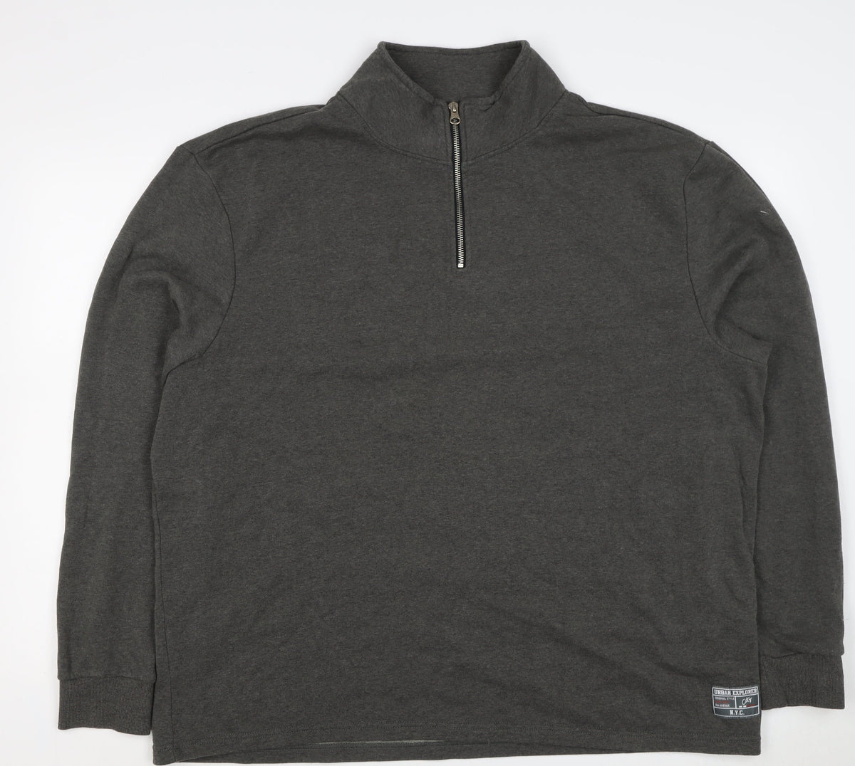 Back view of Livegy Men’s Grey XL 1/4 Zip Fleece Lined High Neck Sweatshirt NYC