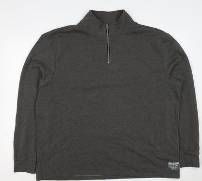Back view of Livegy Men’s Grey XL 1/4 Zip Fleece Lined High Neck Sweatshirt NYC