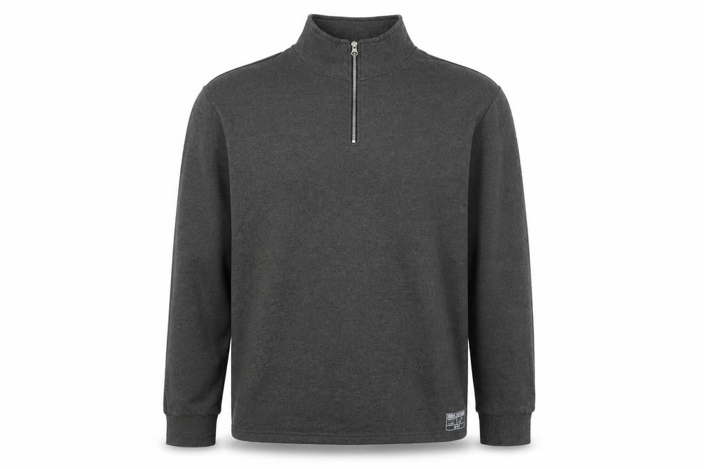 Front view of Livegy Men’s Grey XL 1/4 Zip Fleece Lined High Neck Sweatshirt NYC