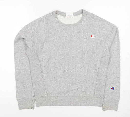 Champion Women Grey XS Reverse Weave Logo Crew Neck Pullover Sweatshirt