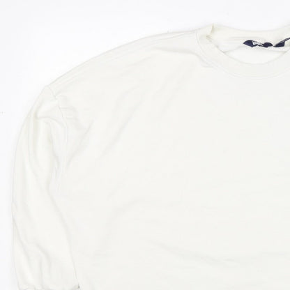 Lands' End Women White L Pullover Crew Neck Cotton Blend Sweatshirt