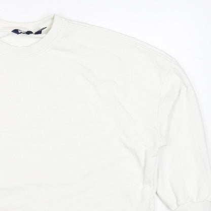 Lands' End Women White L Pullover Crew Neck Cotton Blend Sweatshirt