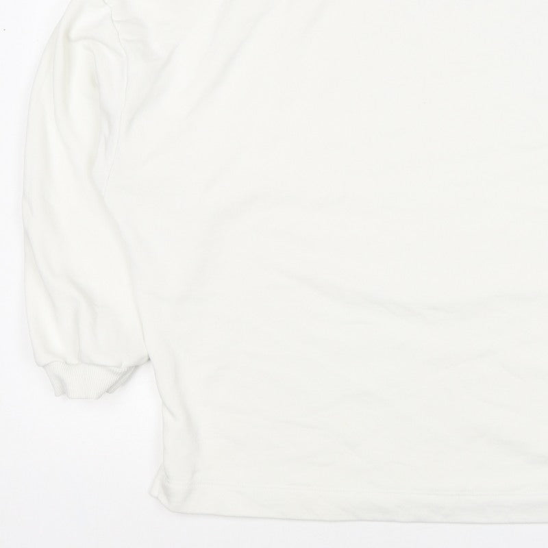 Lands' End Women White L Pullover Crew Neck Cotton Blend Sweatshirt