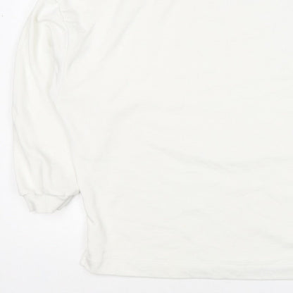 Lands' End Women White L Pullover Crew Neck Cotton Blend Sweatshirt