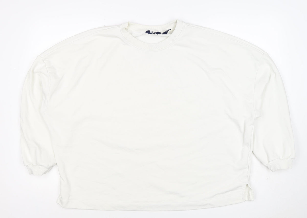 Lands' End Women White L Pullover Crew Neck Cotton Blend Sweatshirt