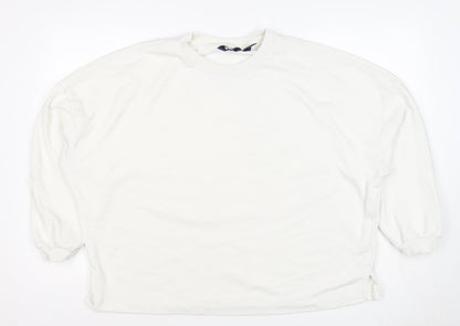 Lands' End Women White L Pullover Crew Neck Cotton Blend Sweatshirt