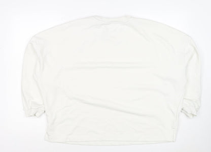 Lands' End Women White L Pullover Crew Neck Cotton Blend Sweatshirt