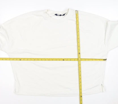 Lands' End Women White L Pullover Crew Neck Cotton Blend Sweatshirt