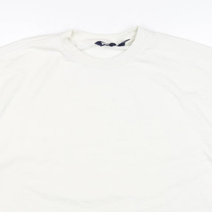 Lands' End Women White L Pullover Crew Neck Cotton Blend Sweatshirt