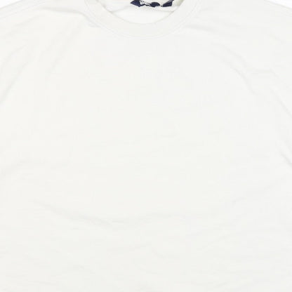 Lands' End Women White L Pullover Crew Neck Cotton Blend Sweatshirt