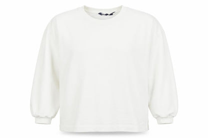 Lands' End Women White L Pullover Crew Neck Cotton Blend Sweatshirt
