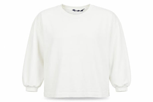 Lands' End Women White L Pullover Crew Neck Cotton Blend Sweatshirt