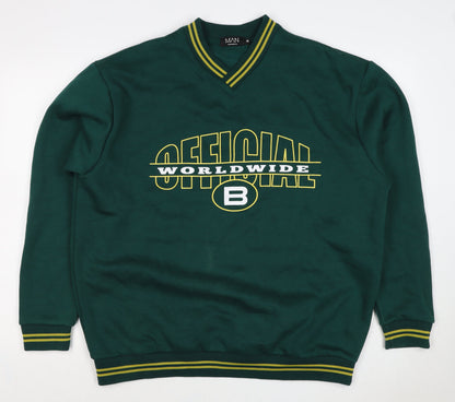 boohooMAN Men’s Green M V-Neck Graphic Print Pullover Sweatshirt