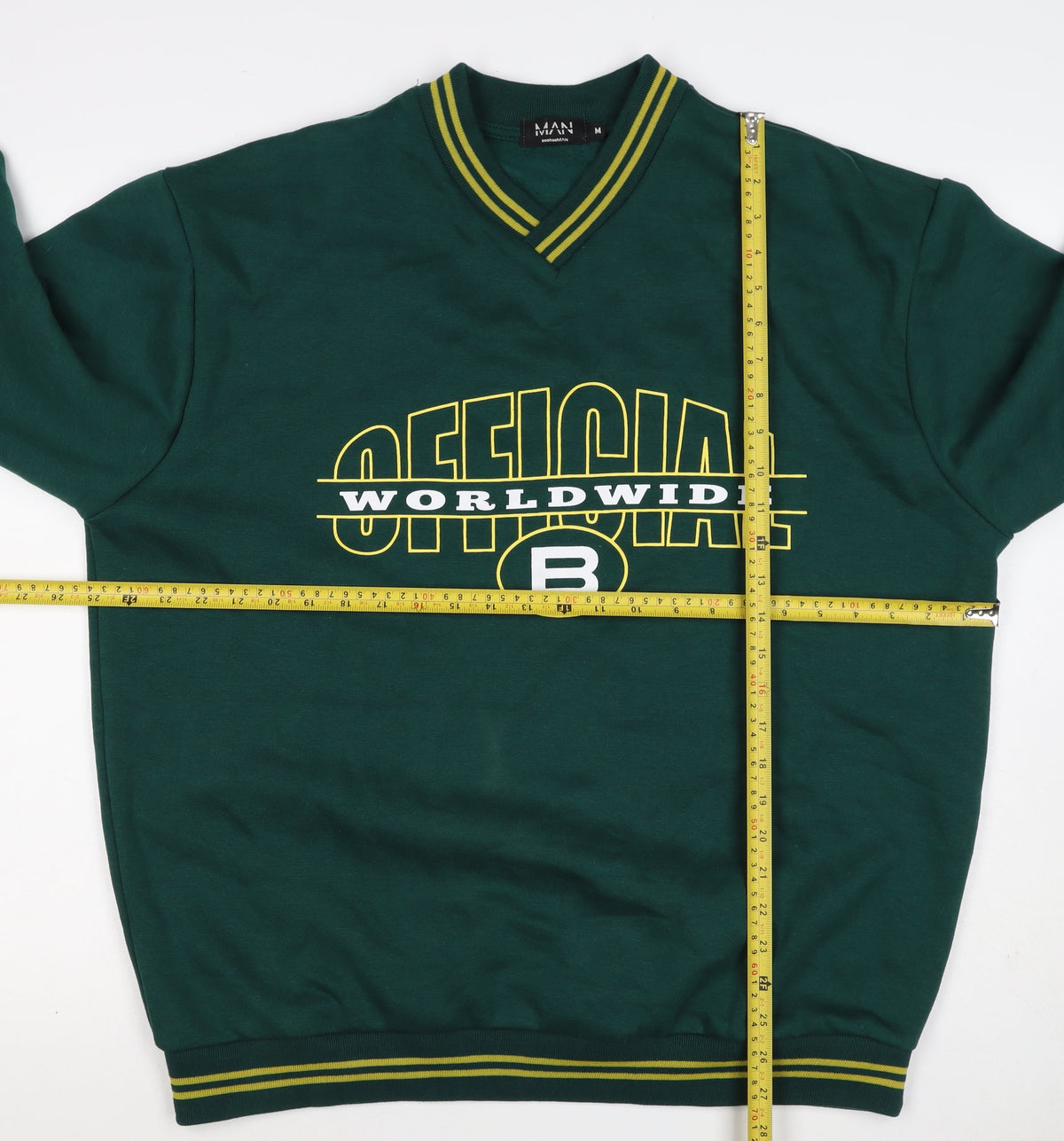 boohooMAN Men’s Green M V-Neck Graphic Print Pullover Sweatshirt