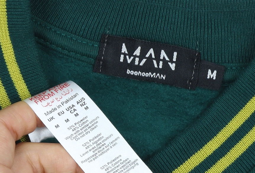 boohooMAN Men’s Green M V-Neck Graphic Print Pullover Sweatshirt