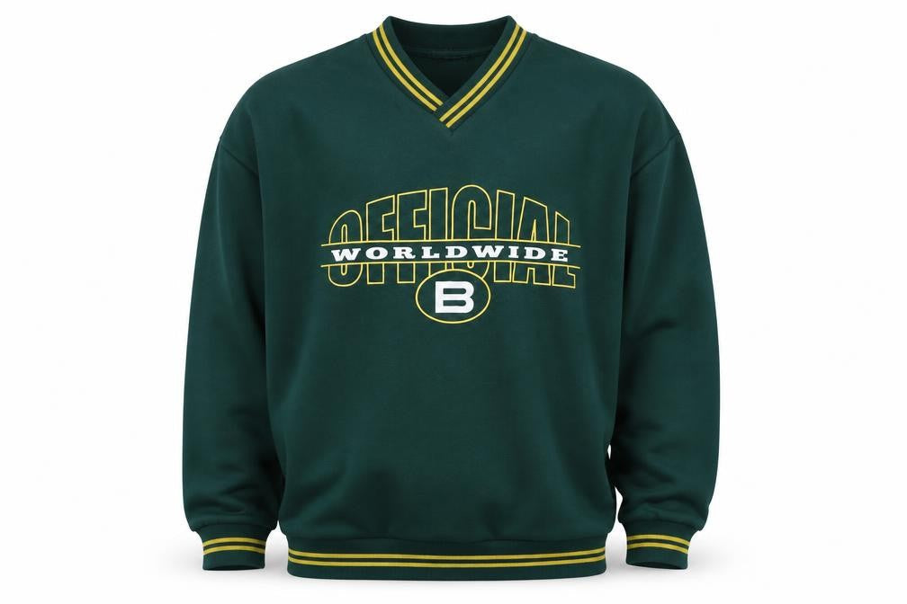 boohooMAN Men’s Green M V-Neck Graphic Print Pullover Sweatshirt
