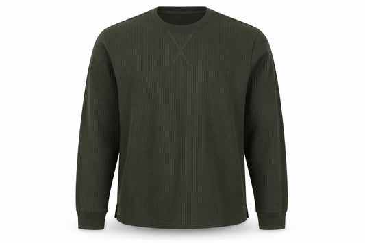 Front view of Primark Men’s Green M Ribbed Crew Neck Pullover Sweatshirt