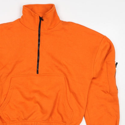 Boohoo Women Orange L Half Zip High Neck Fleece Sweatshirt Kangaroo Pocket
