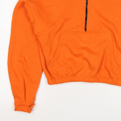 Boohoo Women Orange L Half Zip High Neck Fleece Sweatshirt Kangaroo Pocket