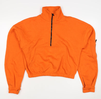 Boohoo Women Orange L Half Zip High Neck Fleece Sweatshirt Kangaroo Pocket