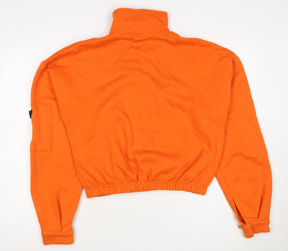 Boohoo Women Orange L Half Zip High Neck Fleece Sweatshirt Kangaroo Pocket