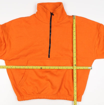 Boohoo Women Orange L Half Zip High Neck Fleece Sweatshirt Kangaroo Pocket