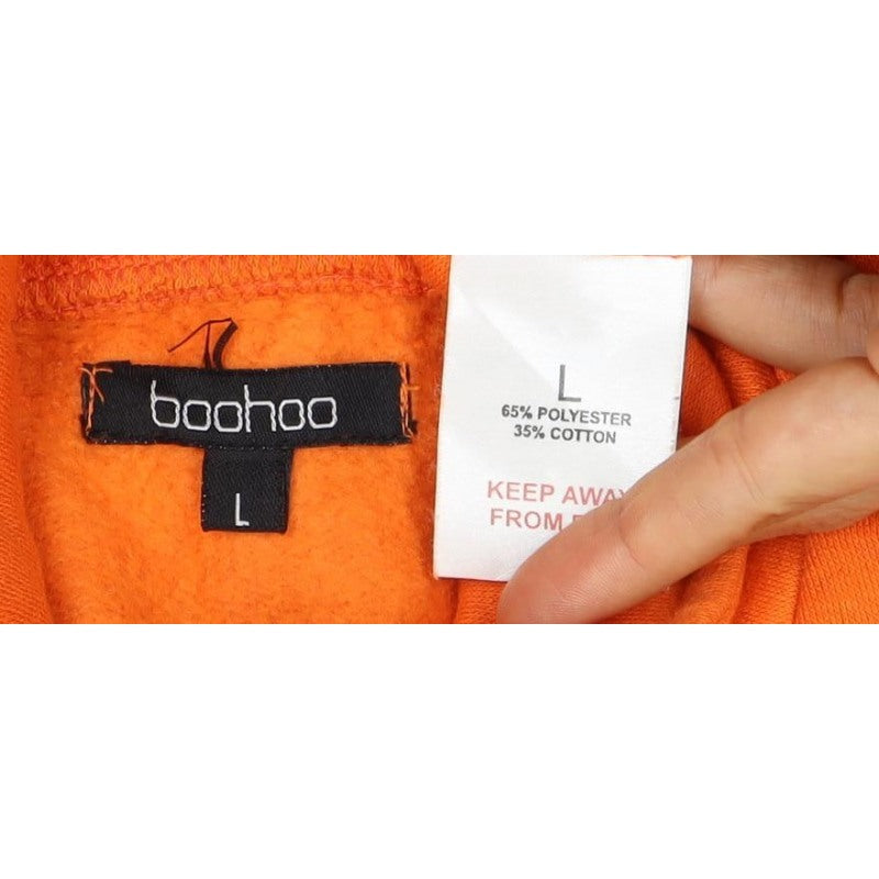 Boohoo Women Orange L Half Zip High Neck Fleece Sweatshirt Kangaroo Pocket