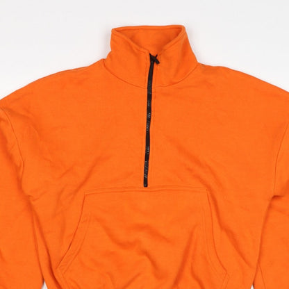 Boohoo Women Orange L Half Zip High Neck Fleece Sweatshirt Kangaroo Pocket