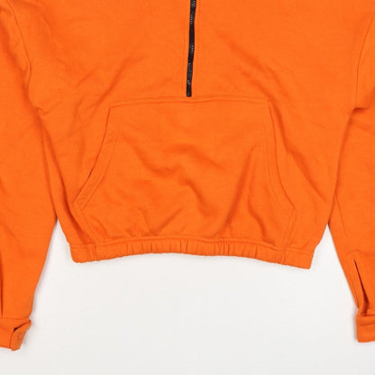 Boohoo Women Orange L Half Zip High Neck Fleece Sweatshirt Kangaroo Pocket