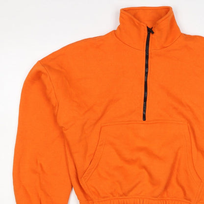 Boohoo Women Orange L Half Zip High Neck Fleece Sweatshirt Kangaroo Pocket