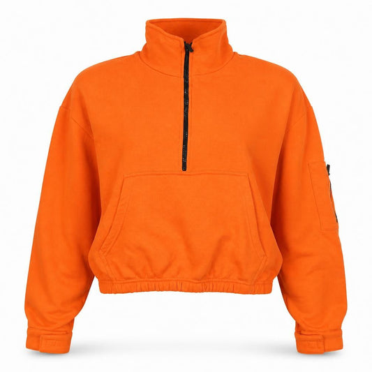 Boohoo Women Orange L Half Zip High Neck Fleece Sweatshirt Kangaroo Pocket