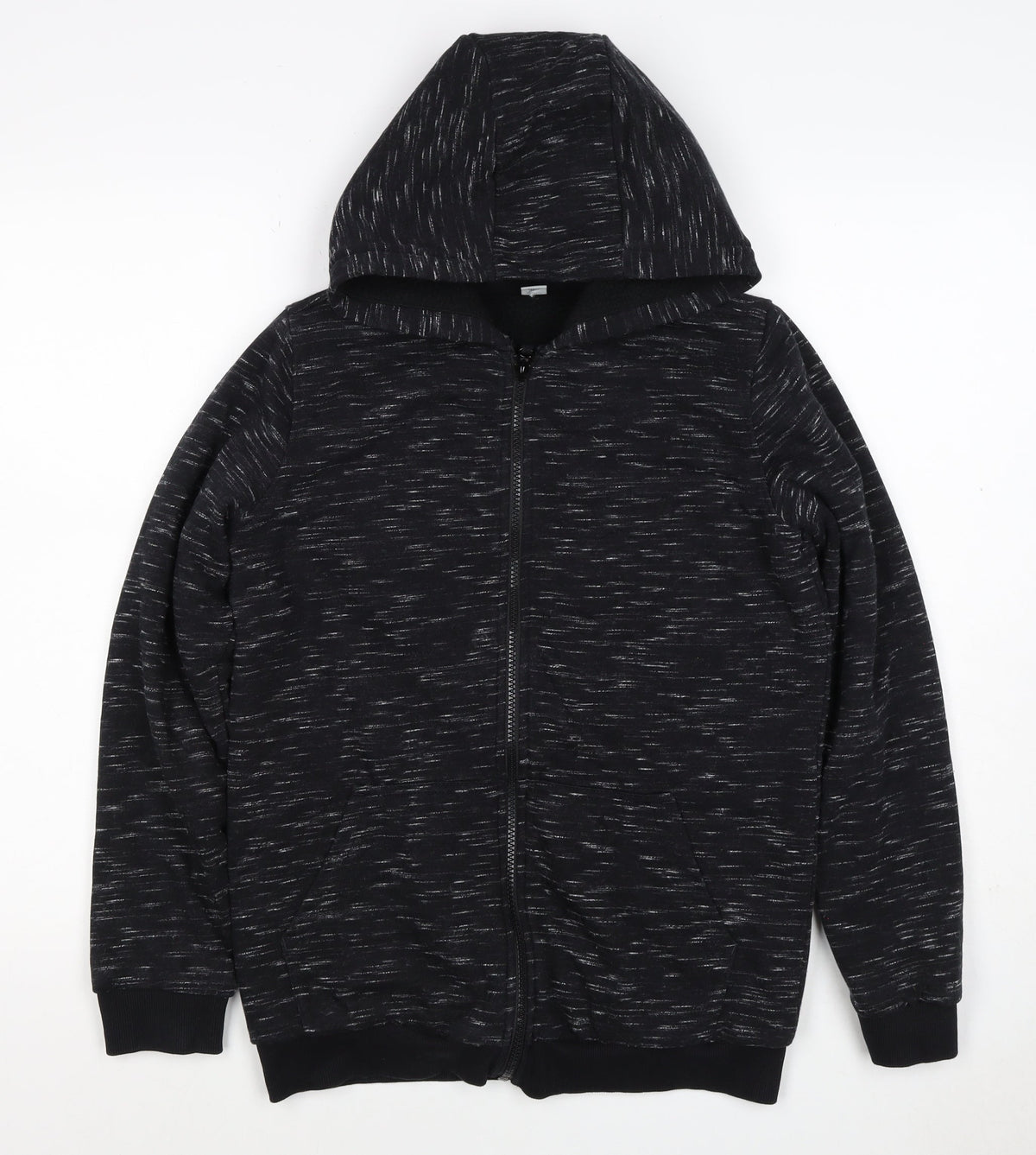 TU Boys Black Marl Full Zip Hooded Hoodie Age 13 Years 158cm Pockets