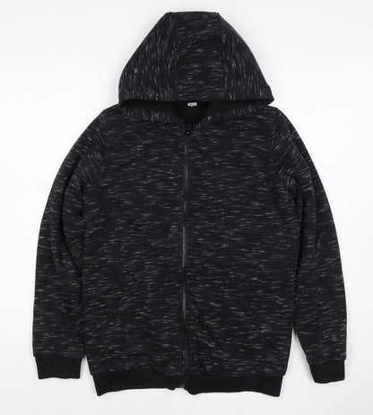 TU Boys Black Marl Full Zip Hooded Hoodie Age 13 Years 158cm Pockets
