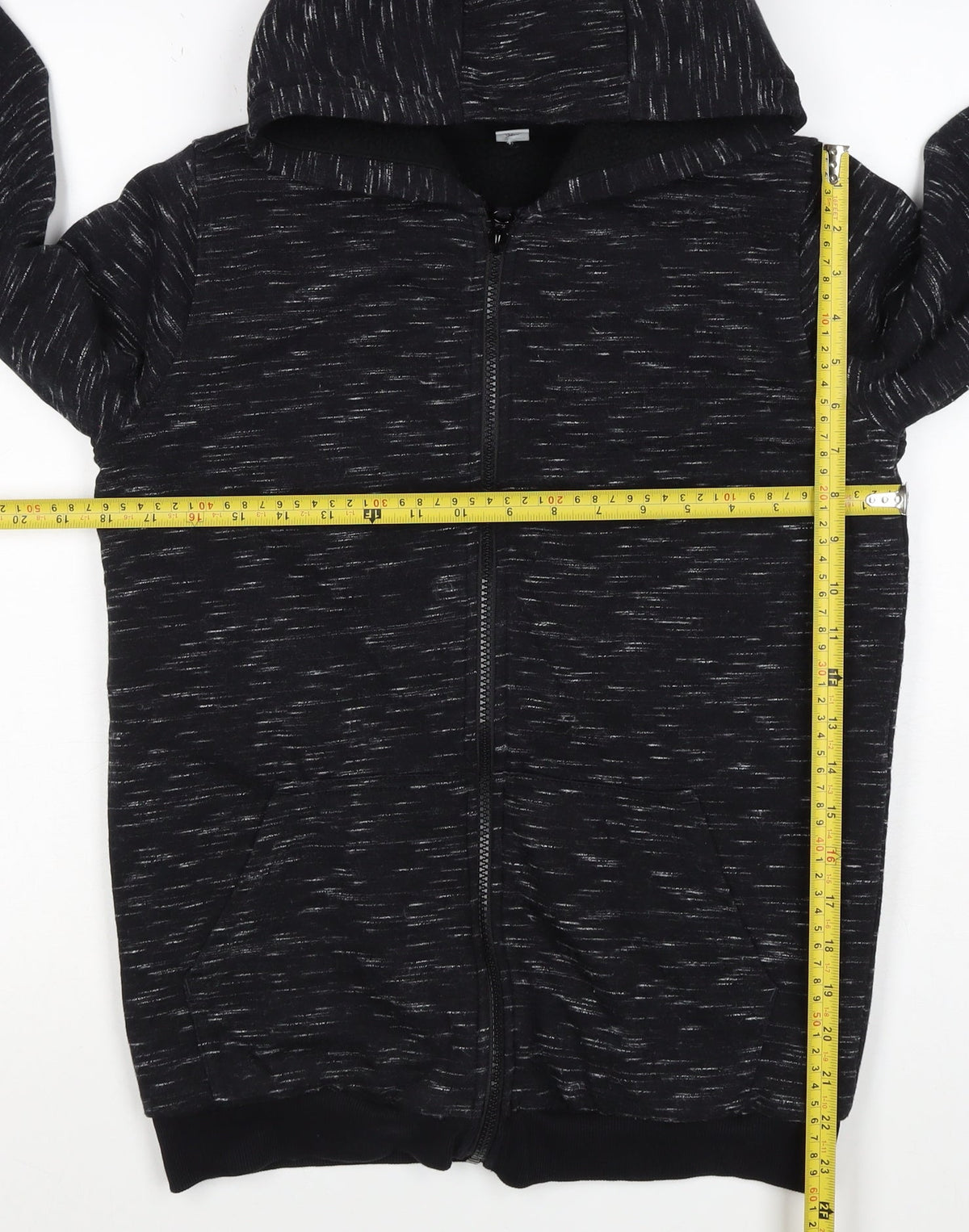 TU Boys Black Marl Full Zip Hooded Hoodie Age 13 Years 158cm Pockets