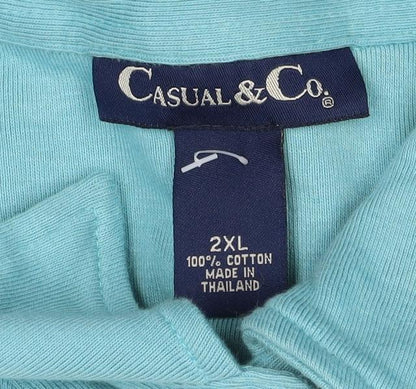 Casual & Co Womens Blue 2XL Embroidered Floral Snap Front Sweatshirt