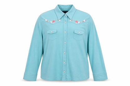 Casual & Co Womens Blue 2XL Embroidered Floral Snap Front Sweatshirt