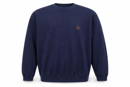 Front view of Bugle Boy Men’s Blue XL Crew Neck Embroidered Logo Pullover Sweatshirt