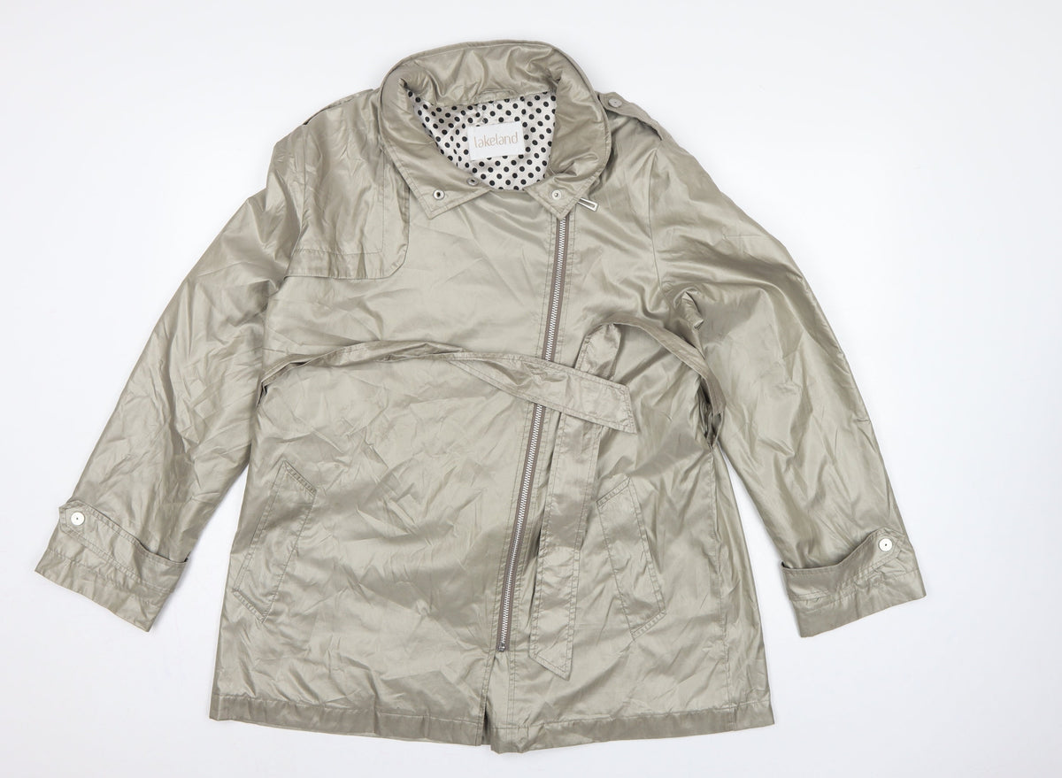 Lakeland Women Beige UK 16 Belted Hooded Rain Jacket Mid-Length