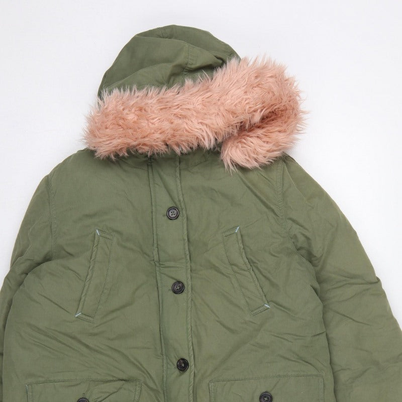 Boden Girls Green Parka Coat 15-16 Years Pink Faux Fur Hood Winter