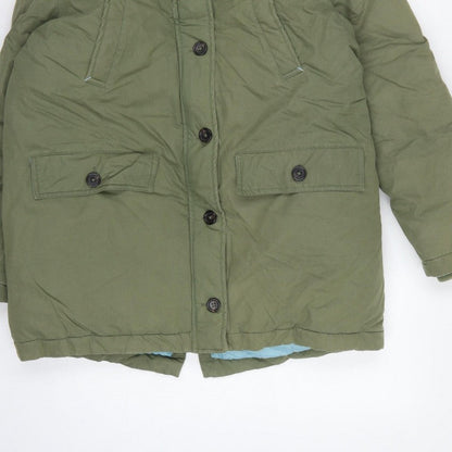 Boden Girls Green Parka Coat 15-16 Years Pink Faux Fur Hood Winter