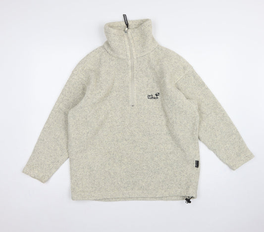 Back view of Jack Wolfskin unisex ivory s 1/4 zip fleece sweatshirt hiking