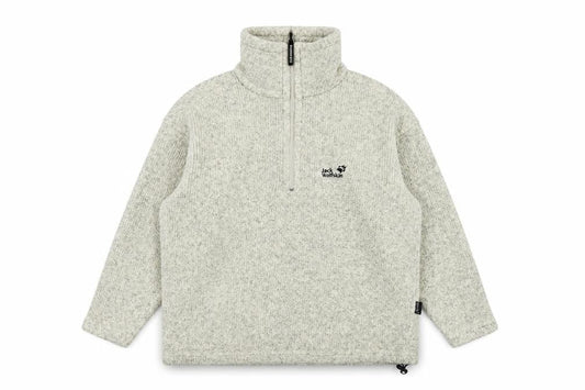 Front view of Jack Wolfskin unisex ivory s 1/4 zip fleece sweatshirt hiking
