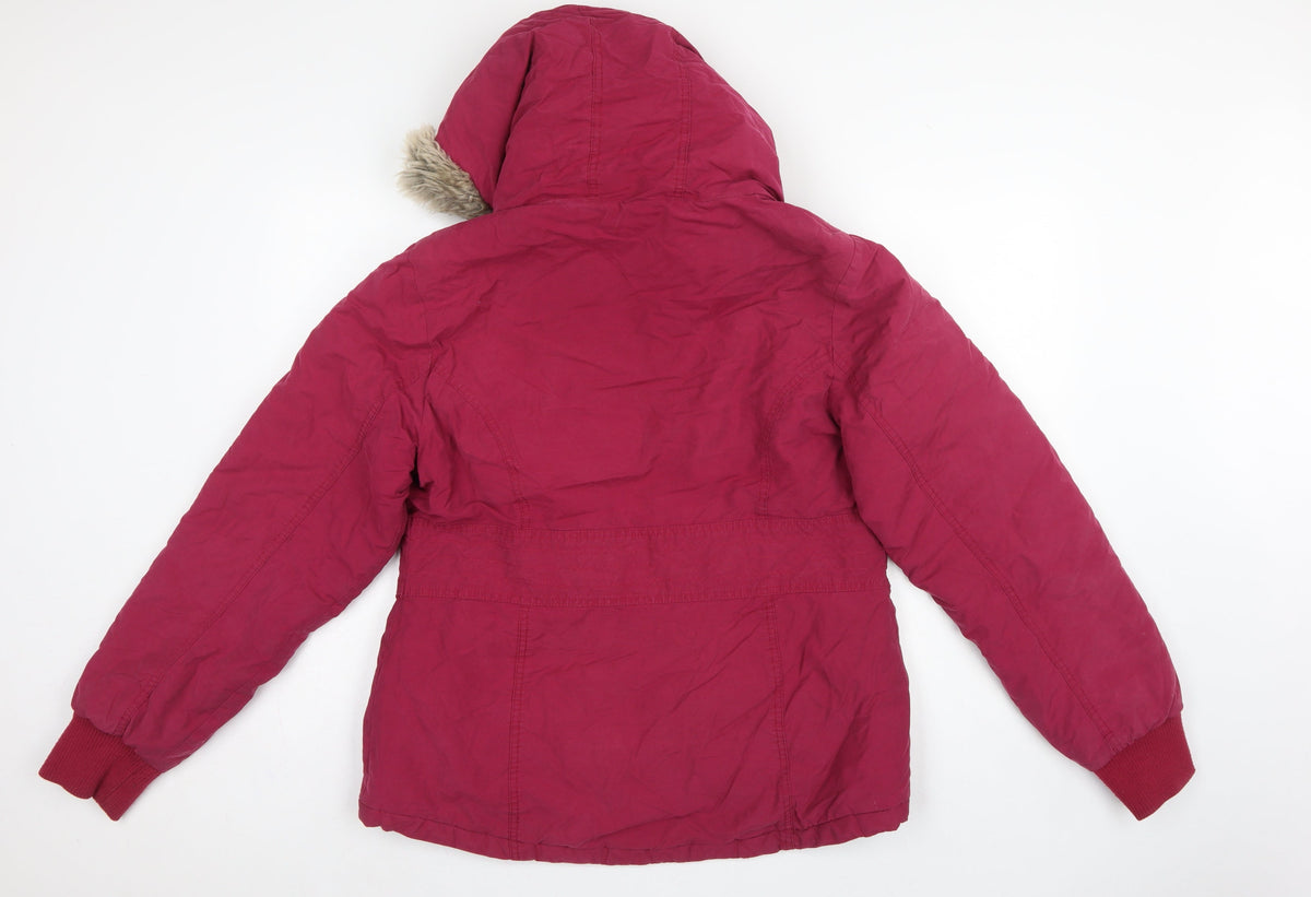 Bench Women’s Pink UK 14 Hooded Faux Fur Trim Parka Jacket