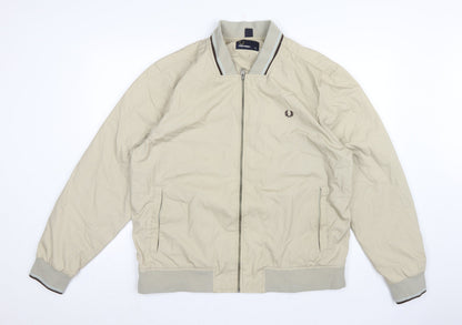 Fred Perry Men’s Beige XL Bomber Jacket Full Zip Logo Cotton Blend